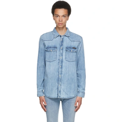 Nudie Jeans George Glowing Slim-fit Organic Denim Western Shirt In Blue