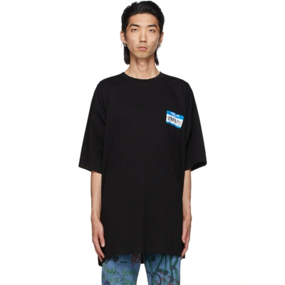 Vetements Oversized Logo-embroidered Printed Cotton-jersey T-shirt In Black