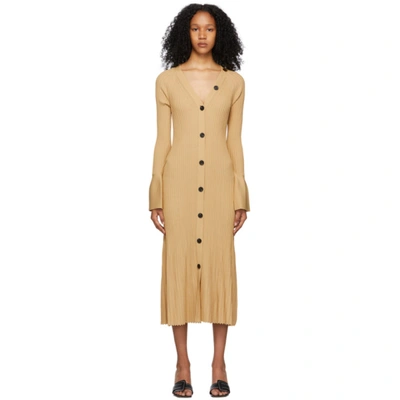 Proenza Schouler Midweight Ribbed Button Front Knit Maxi Dress In Dark Khaki
