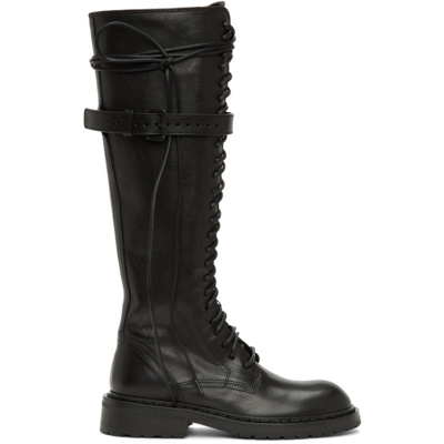 Ann Demeulemeester Danny Wraparound-lace Leather Knee-high Boots In Black