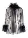 STYLAND SHEER FEATHER-TRIMMED BLOUSE