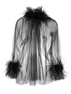 Styland Feather-trim Sheer Longline Blouse In Schwarz