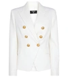 Balmain Button-embossed Double Breasted Wool Blazer In White