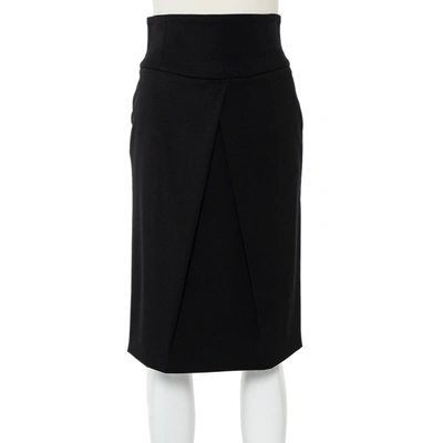 Pre-owned Emporio Armani Black Wool Pleated Knee Length Skirt S