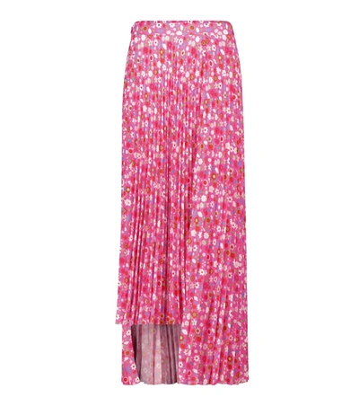 Balenciaga Floral-print Asymmetric Pleated Skirt In Pink
