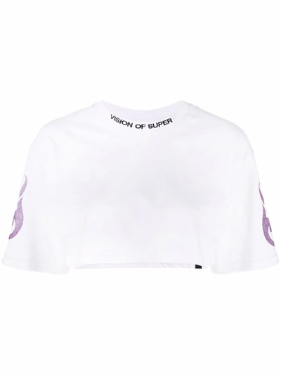 Vision Of Super Glitter Flame Cropped T-shirt In White
