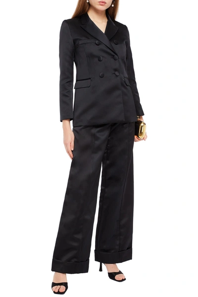 Les Héroïnes By Vanessa Cocchiaro Gladys Double-breasted Satin Blazer In Black