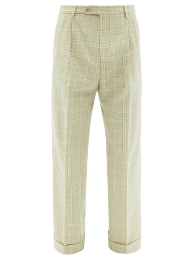 Gucci Checked Straight-leg Wool-blend Trousers In Mint