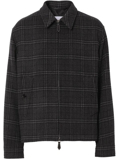 Burberry Check Wool Cashmere Jacquard Harrington In Grey