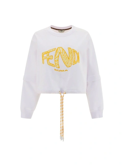 Fendi Logo-embroidered Cropped Sweatshirt In White