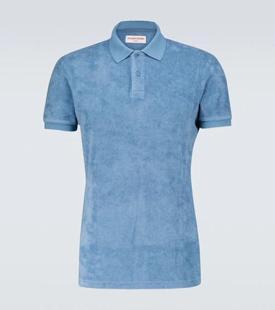 Orlebar Brown Jarrett Toweling Cotton Polo Shirt In Baby Blue