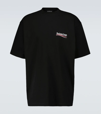Balenciaga Oversized Logo-print Cotton-jersey T-shirt In Black White
