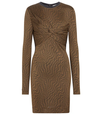 Fendi X Sarah Coleman Ff Vertigo Twist Front Long Sleeve Jersey Dress In Brown