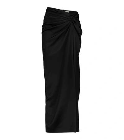 Magda Butrym Gathered Stretch-silk Satin Midi Skirt In Black