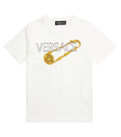 Versace Kids' Logo印花棉质平纹针织t恤 In Bianco