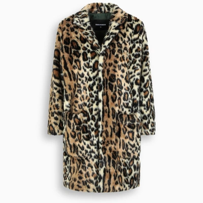 Dsquared2 Leopard Print Single-breasted Coat In Beige