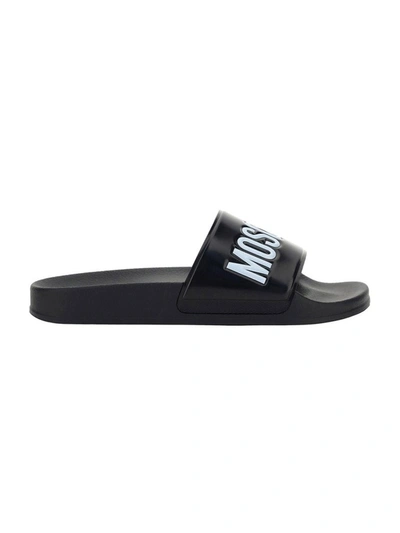 Moschino Slide Sandal With Lettering Logo In Black