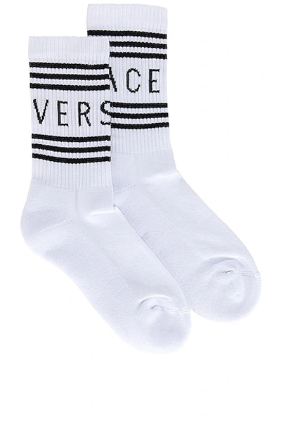 Versace White & Black Vintage Logo Socks In White Black