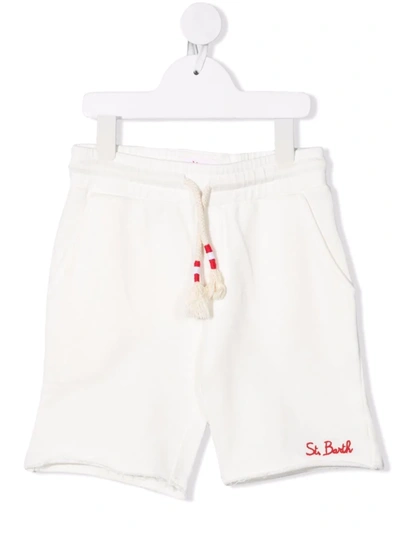 Mc2 Saint Barth Teen Embroidered-logo Track Shorts In White