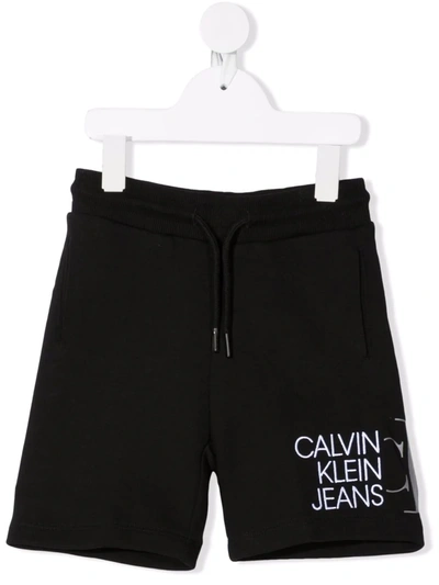 Calvin Klein Kids' Logo-embroidered Track Shorts In 黑色