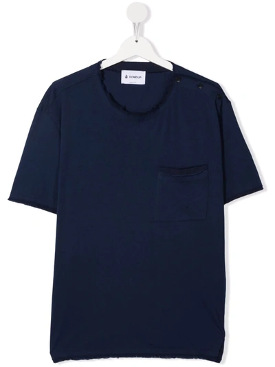 Dondup Teen Frayed Chest-pocket T-shirt In 蓝色