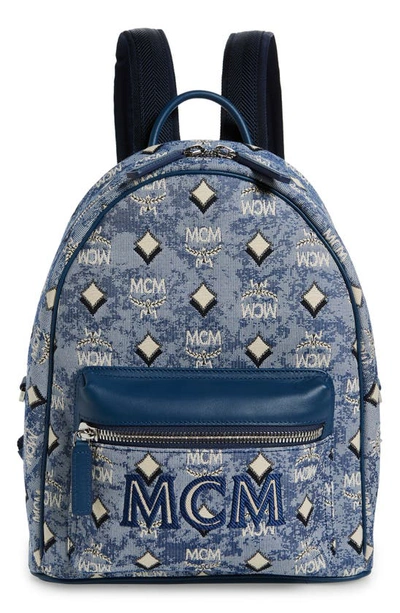 Mcm Mens Blue Logo-print Jacquard Backpack
