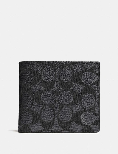 Coach Slim Billfold Wallet In Signature Canvas In Charcoal/black