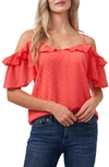 Cece Cold Shoulder Clip Dot Blouse In Bay Coral