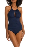La Blanca Island Goddess Mio High-neck One-piece Swimsuit In Indigo