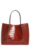 CHRISTIAN LOUBOUTIN SMALL CABAROCK CROC EMBOSSED CALFSKIN LEATHER TOTE,3205189