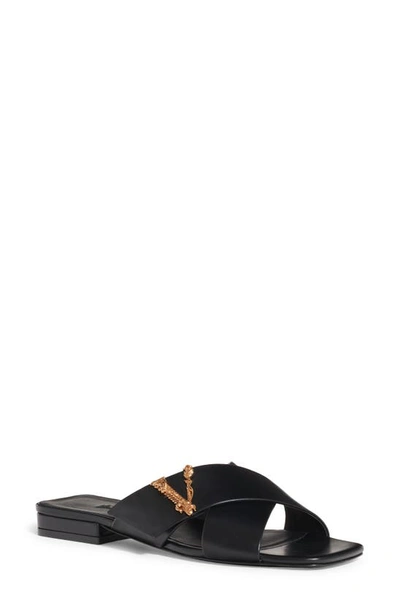 Versace Virtus Slide Sandals In Black