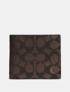 Coach Compact Id Wallet In Signature Canvas - Men's In Mahogany