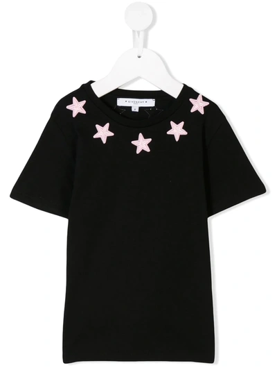 Givenchy Kids' 星星印图莫代尔棉平纹t恤 In Black