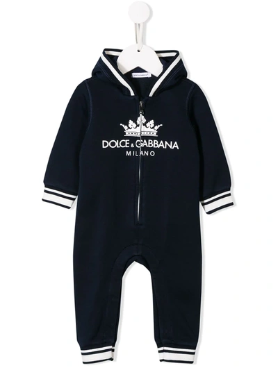 Dolce & Gabbana Babies' Logo Print Romper In Blue