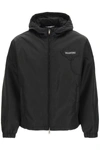 Valentino Hooded Logo-print Technical Windbreaker Jacket In Black