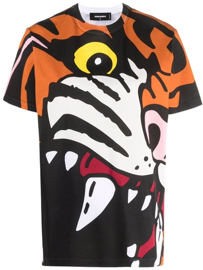 Dsquared2 Printed Cotton Jersey T-shirt In Orange