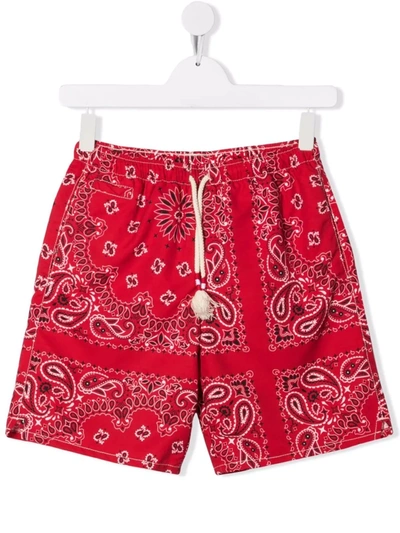 Mc2 Saint Barth Teen Bandana-print Swim Shorts In Red