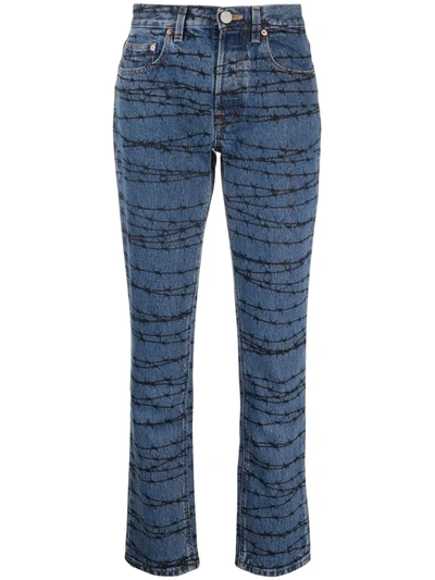 Vetements High-rise Barbed Wire-print Straight-leg Jeans In Navy
