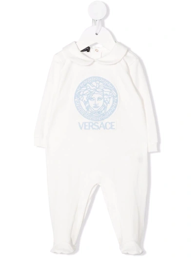 Versace Babies' Embroidered-logo Cotton Pajamas In White