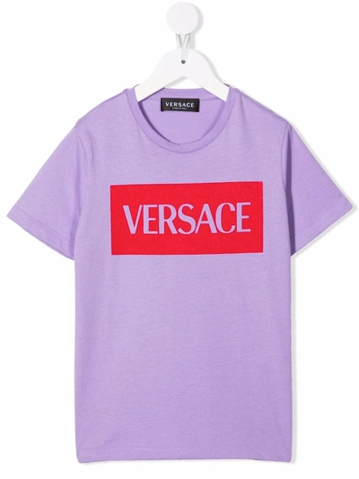Versace Kids' Logo印花t恤 In Purple