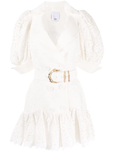 Acler 'sierra' Belted Puffed Sleeve Floral Lace Mini Dress In Weiss