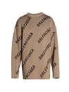 Balenciaga Men's Oversized Diagonal-logo Sweater In Lt Brn/blk
