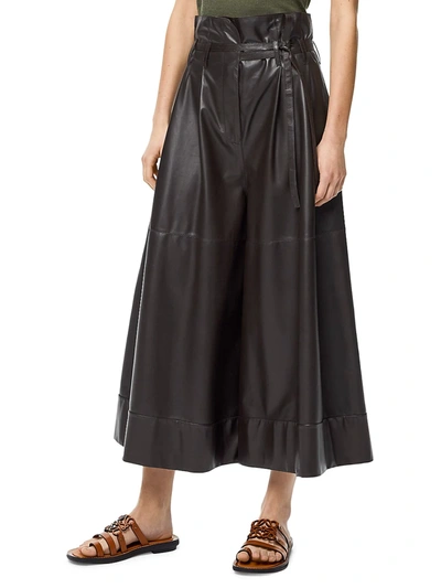 Loewe Belted Paperbag Leather Culotte Trousers In Black/brow