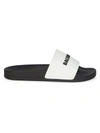 BALENCIAGA MEN'S LOGO-EMBOSSED RUBBER POOL SLIDES,400014389351