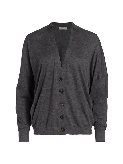 Brunello Cucinelli Cashmere Cardigan With Shiny Shoulder Bands Lignite In Grey