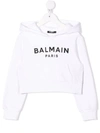 Balmain Long Sleeve Mirrored Logo Hoodie In White