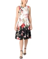 DONNA RICCO FLORAL-PRINT FIT & FLARE DRESS