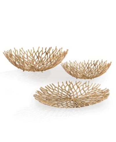 Spi Coral Design Tray And Bowls, Set Of 3 In Gold-tone