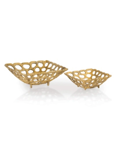 Spi Brass Finish Square Bowls, Set Of 2 In Gold-tone
