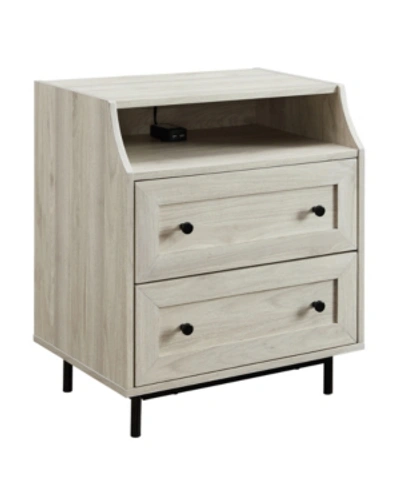 Walker Edison Curved Open Top 2 Drawer End Table With Usb In White